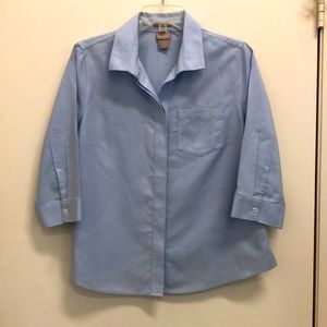 Blue button down round hem  quarter sleeve shirt